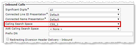 Settings for Cisco Inbound Calls section